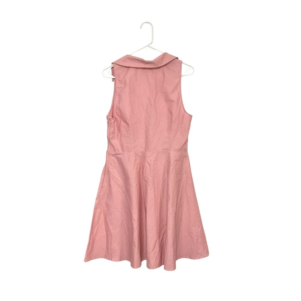 ModCloth Pink Fit and Flare Collared Dress Sleeveless Size 12 Medium Pockets 50s - Picture 3 of 8